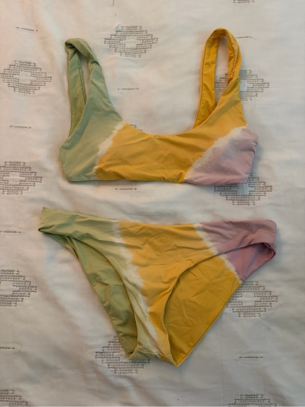 L*Space Tie-Dye Scoop Neck Bikini Set in Yellow, Green & Pink